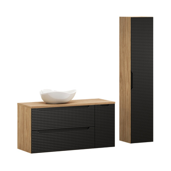 Zestaw mebli łazienkowych Luxor Black 120cm z blatem, umywalką nablatową Cloud i szafką wysoka – set-lxbl b 120cm d un cloud hc1d lc