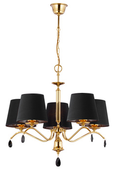 EGIDA duży klasyczny żyrandol złoty 5-ramienny satynowany kryształy czarny abażur 1795