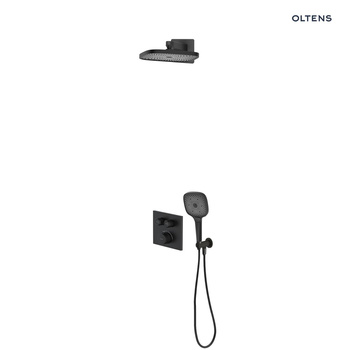 Oltens Onega (S) zestaw bateria wannowo-prysznicowa podtynkowa z deszczownicą Vann (S) i słuchawką 3 funkcyjną Havis EasyClick (S) czarny mat 36060300