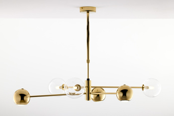 MOKA nowoczesny żyrandol mosiądzowany 6-punktowy klosz transparent 1964