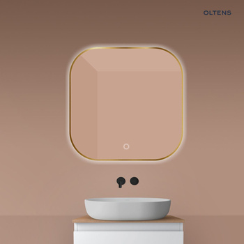 Oltens Nordlis lustro 80x80 cm kwadratowe z oświetleniem od tyłu z matą grzewczą złoto szczotkowane 64125810