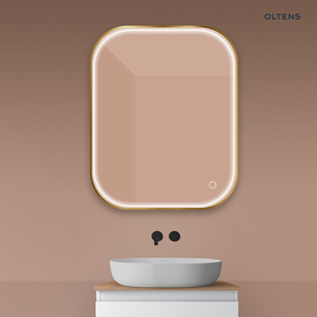 Oltens Nordlis lustro 80x100 cm prostokątne  z oświetleniem z przodu z matą grzewczą złoto szczotkowane 64124810