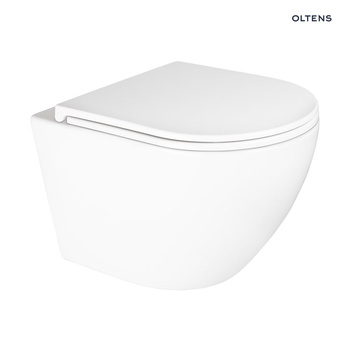 Zestaw Oltens Hamnes Kort miska WC wisząca PureRim z powłoką SmartClean z deską wolnoopadającą biały 42520000