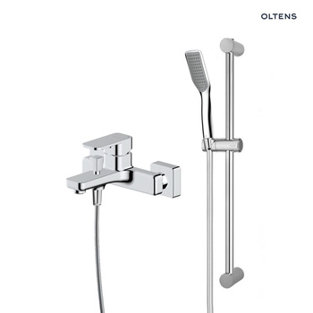 Zestaw Oltens Hadsel bateria wannowo-prysznicowa ścienna z kompletem natryskowym Tinde Alling chrom 36058100