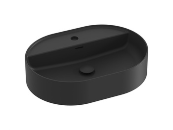 Owalna umywalka ceramiczna nablatowa Ravak Ceramic O Slim 55 cm z półką czarny mat XJX0D155002