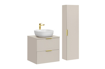 Zestaw mebli łazienkowych Adel Cashmere 60cm z blatem, 1 umywalką nablatową Smile i Szafką wysoką – SET-ADC B CASHMERE 60CM SMILE 40 HIGH CABINET