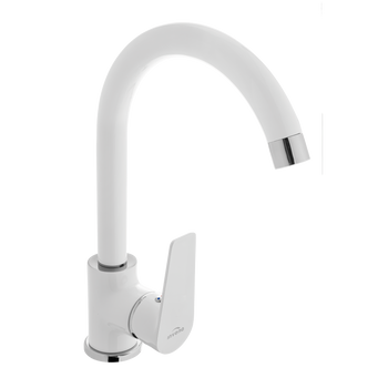 BATERIA ZLEW. STOJĄCA Z WYL. L DOKOS  BIAŁA / CHROM