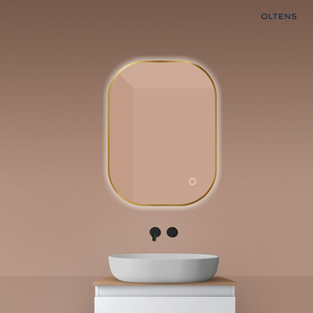Oltens Nordlis lustro 60x80 cm prostokątne z oświetleniem od tyłu z matą grzewczą złoto szczotkowane 64126810