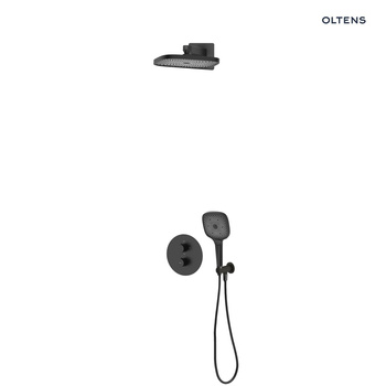 Oltens Katla zestaw bateria wannowo-prysznicowa podtynkowa z deszczownicą Vann (S) i słuchawką 3 funkcyjną Havis EasyClick (S) czarny mat 36063300