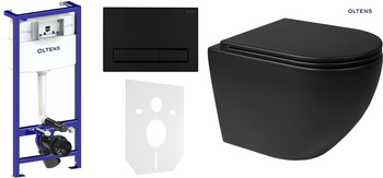 Zestaw Oltens Triberg Hamnes Torne 7w1 stelaż podtynkowy miska z deską 42514300 i przycisk spłukujący czarny mat 58302300