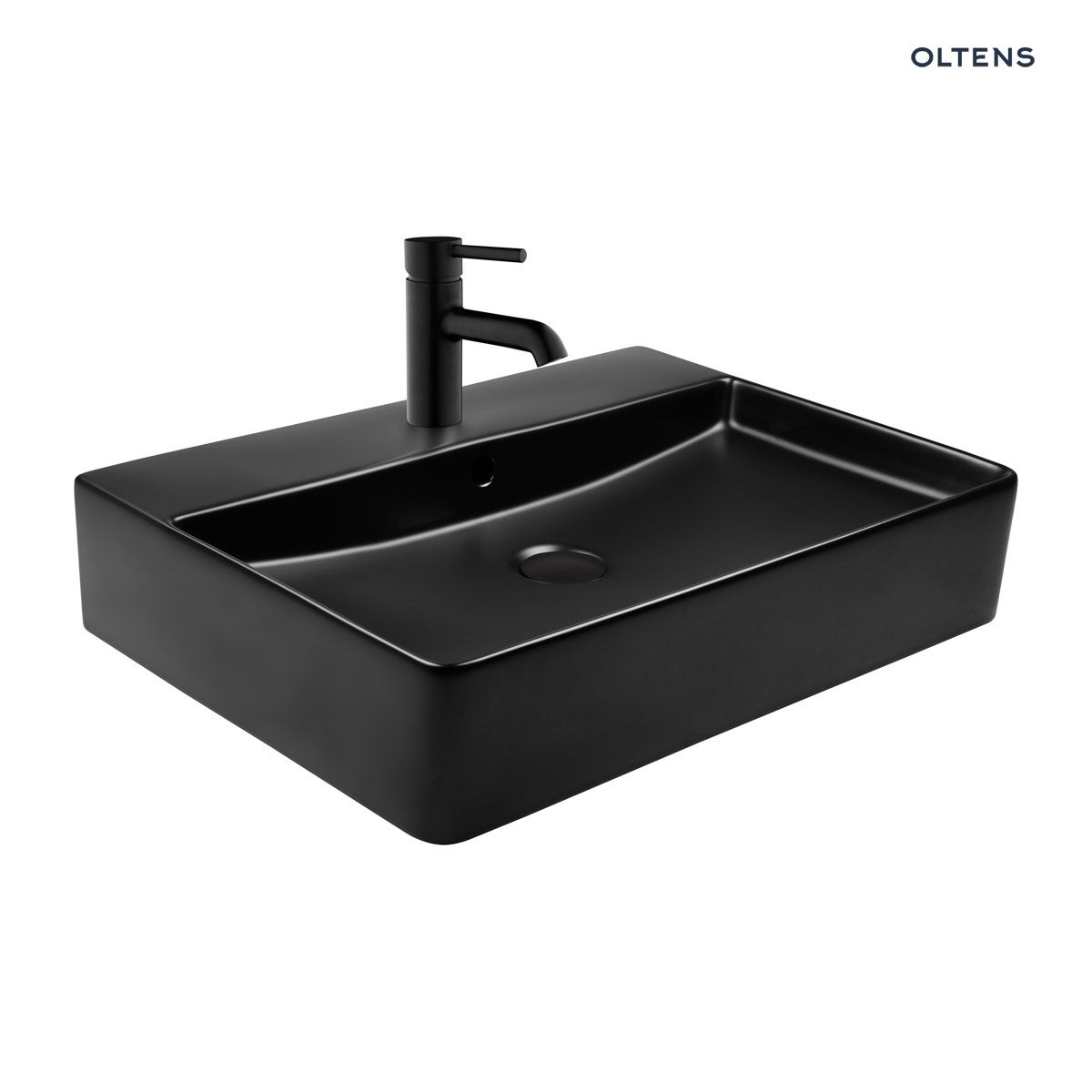 Oltens Duve umywalka 59x43,5 cm nablatowa prostokątna czarny mat 41300300